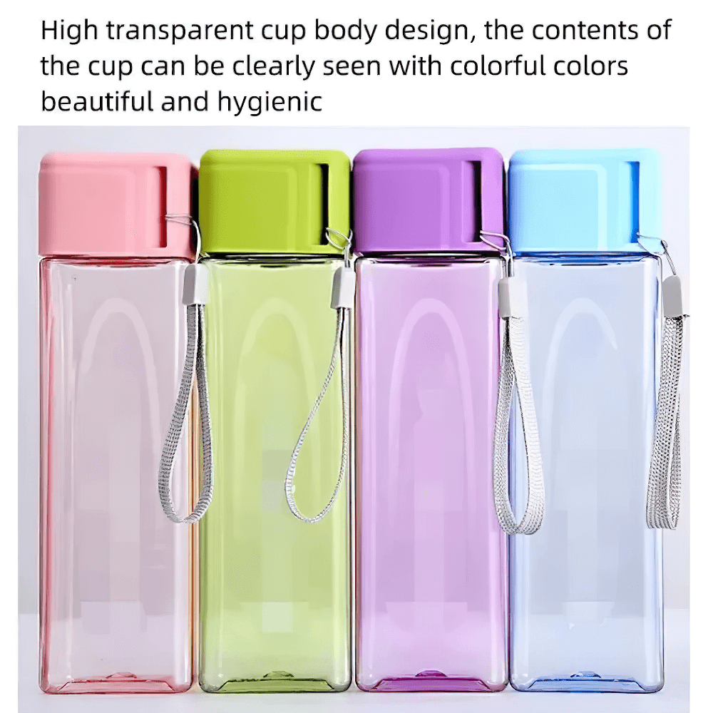 Square Plastic Water Bottle with Strap for Sports - SF3488 in vibrant colors on display